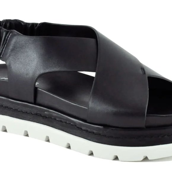 J/SLIDES Black/Cream Breathable Leather Platform Sandals | Excellent Condition - Picture 1 of 3